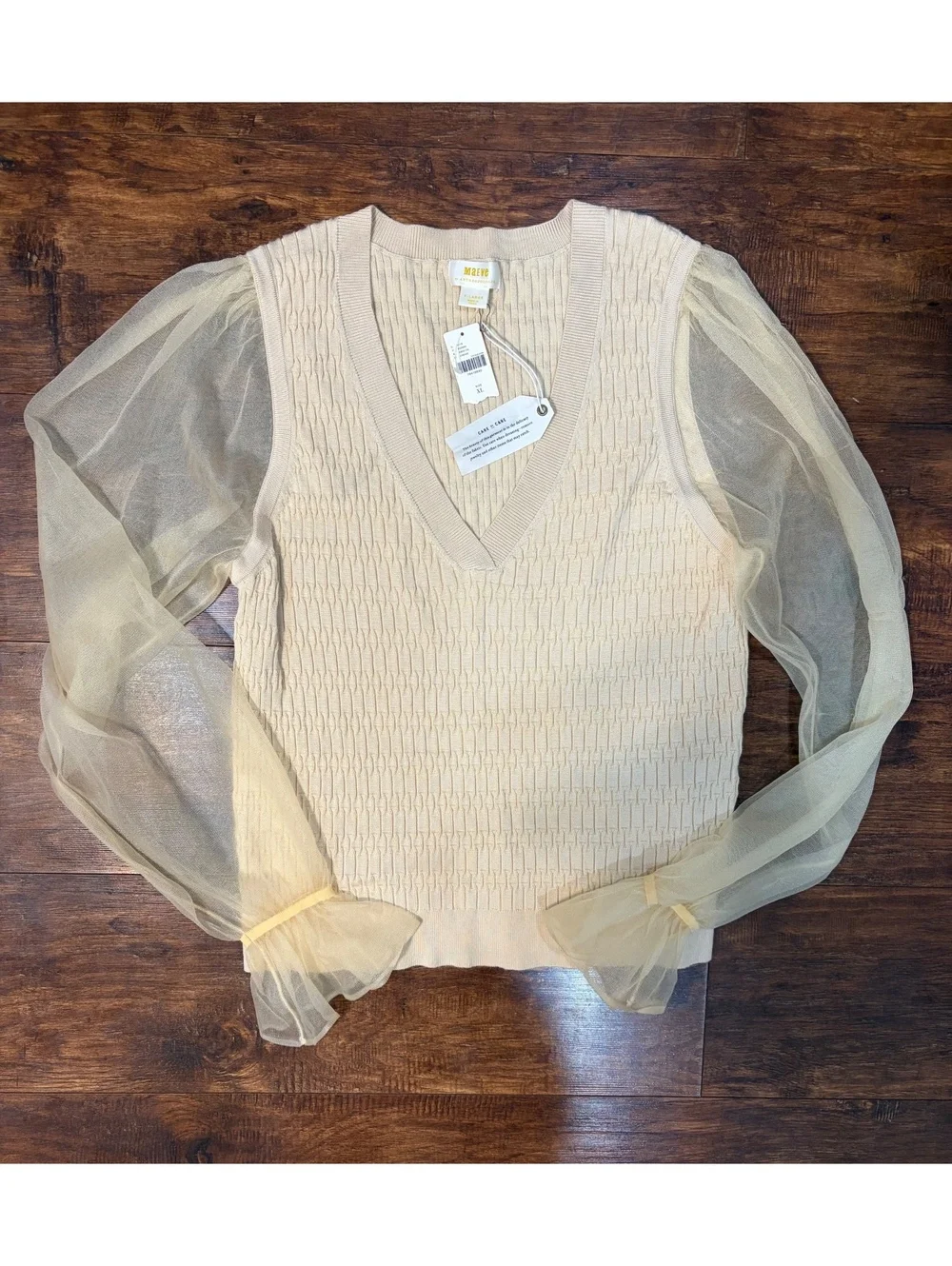 Maeve by Anthropologie NWT Sheer Sleeve Sweater Sz X Large